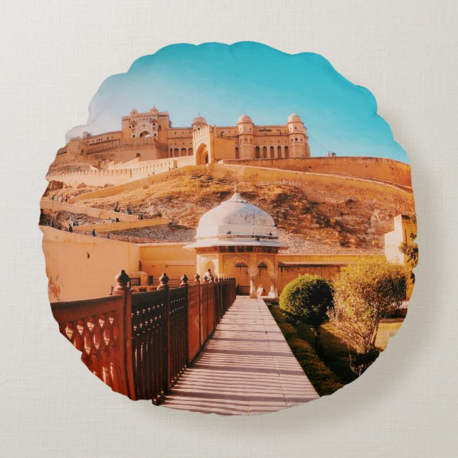 RED WALL FENCE ROUND CUSHION (Front)