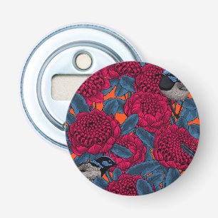 Red waratah and fairy wrens bottle opener