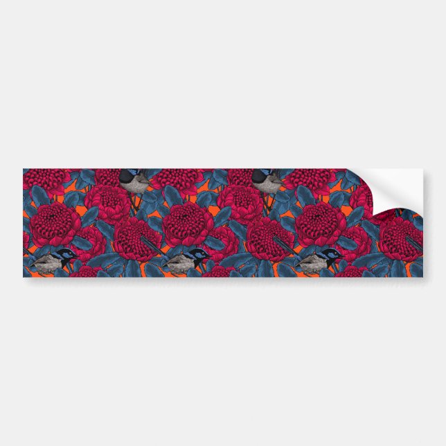Red waratah and fairy wrens bumper sticker (Front)