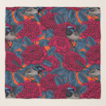 Red waratah and fairy wrens scarf<br><div class="desc">First I'd drawn all the elements on paper with ink,  then redrew and coloured them in Illustrator to make the pattern.</div>