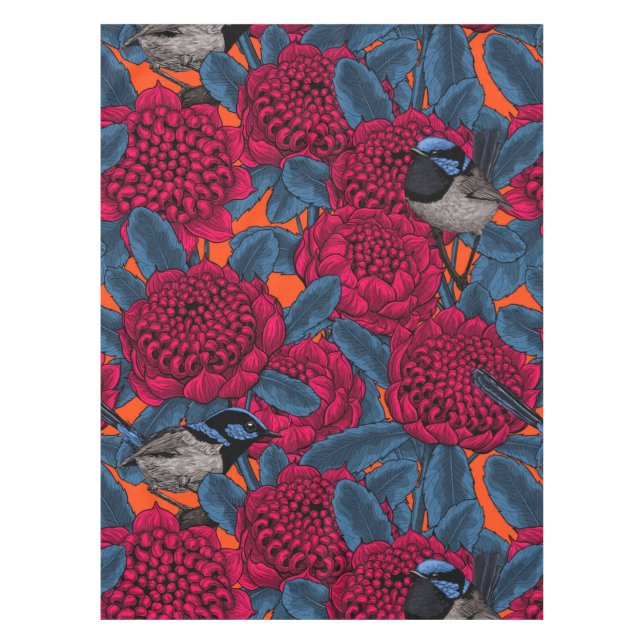 Red waratah and fairy wrens tablecloth (Front)
