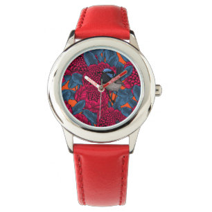 Red waratah and fairy wrens watch