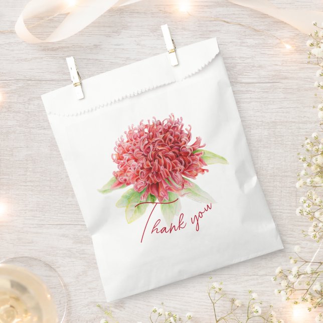 Red waratah botanical thank you wedding  favour bag (Clipped)