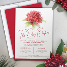 Red waratah floral rehearsal day before wedding