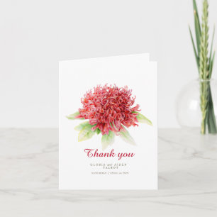 Red waratah flower art wedding thank you card