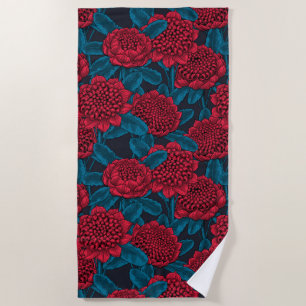 Red waratah flowers beach towel