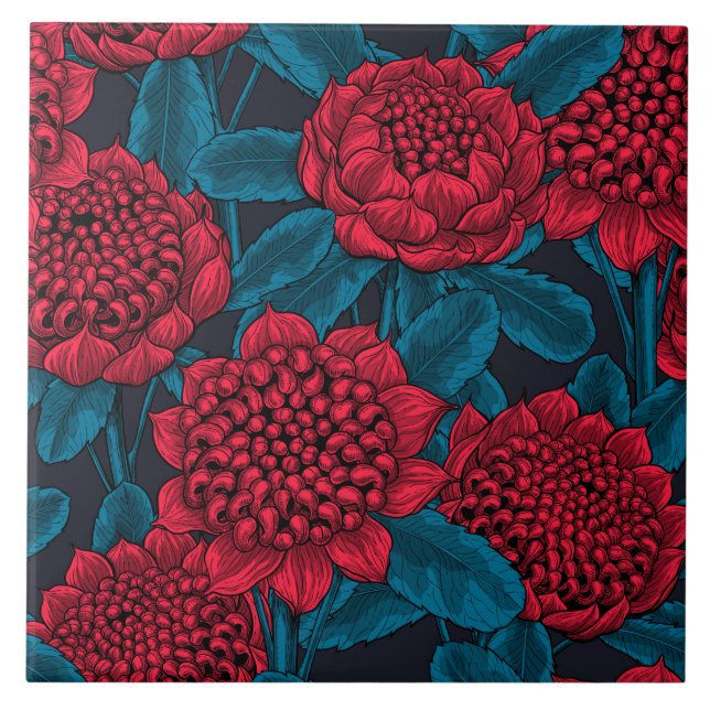 Red waratah flowers ceramic tile (Front)