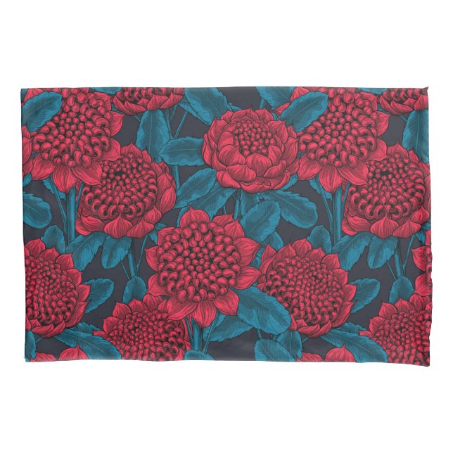 Red waratah flowers pillowcase (Front)
