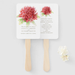Red waratah wedding program fans