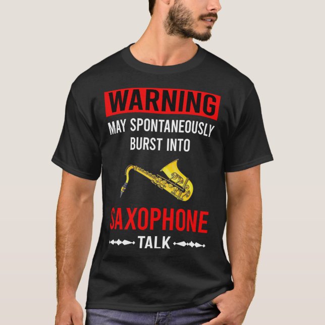 Red Warning Saxophone T-Shirt (Front)