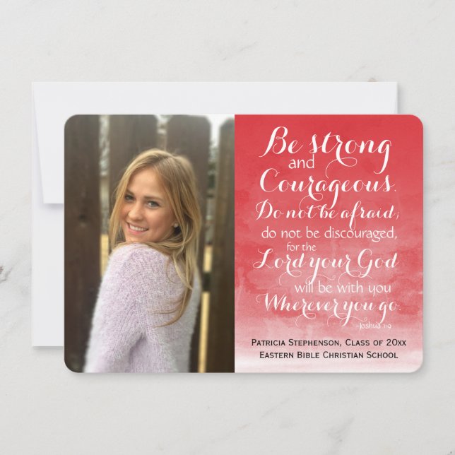 Red Wash Christian Bible Custom Photo Graduation Announcement (Front)