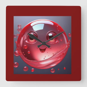 Red Water Bubble Emoji Square Wall Clock