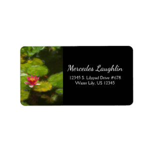 Red Water Lily Blossom Impressionistic Digital Art Label