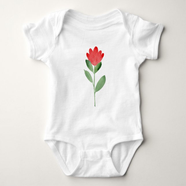 Red Watercolor Abstract Flower Baby Bodysuit (Front)