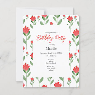 Red Watercolor Abstract Flower Pattern Invitation