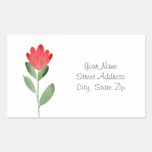 Red Watercolor Abstract Flower Rectangular Sticker