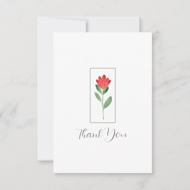 Red Watercolor Abstract Flower Thank You Card (Front)