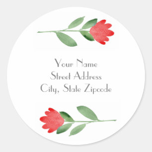 Red Watercolor Abstract Flowers Classic Round Sticker