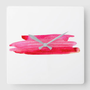Red watercolor abstract stripe square wall clock