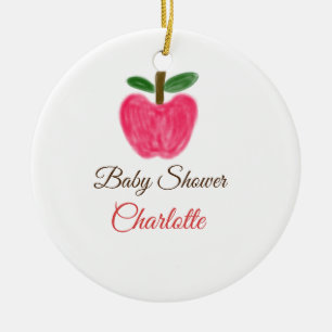 Red Watercolor apple baby shower add name title Ceramic Ornament
