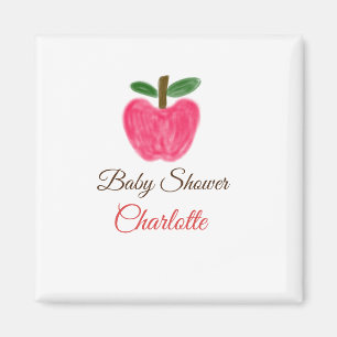 Red Watercolor apple baby shower add name title Magnet