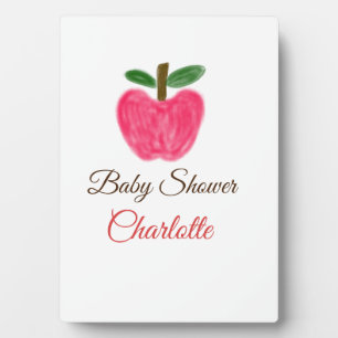 Red Watercolor apple baby shower add name title Plaque