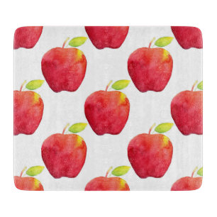 Red Watercolor Apple Pattern Cutting Board