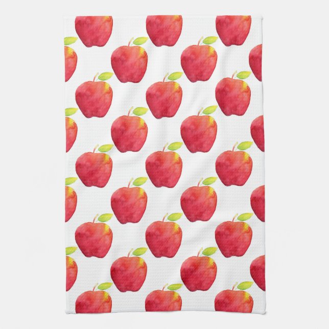 Red Watercolor Apple Pattern Tea Towel (Vertical)