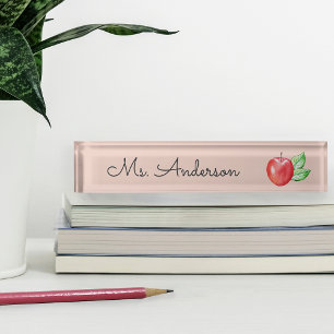 Red Watercolor Apple Personalised Teacher Nameplate
