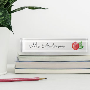 Red Watercolor Apple Personalised Teacher Nameplate