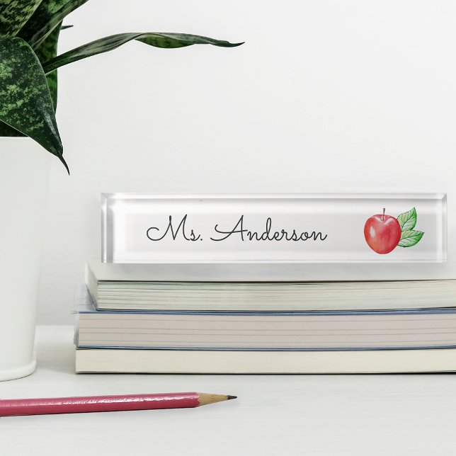 Red Watercolor Apple Personalised Teacher Nameplate (Creator Uploaded)