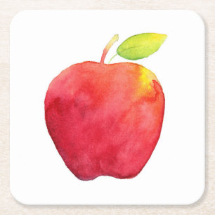 Red Watercolor Apple Square Paper Coaster