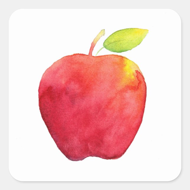 Red Watercolor Apple Square Sticker (Front)