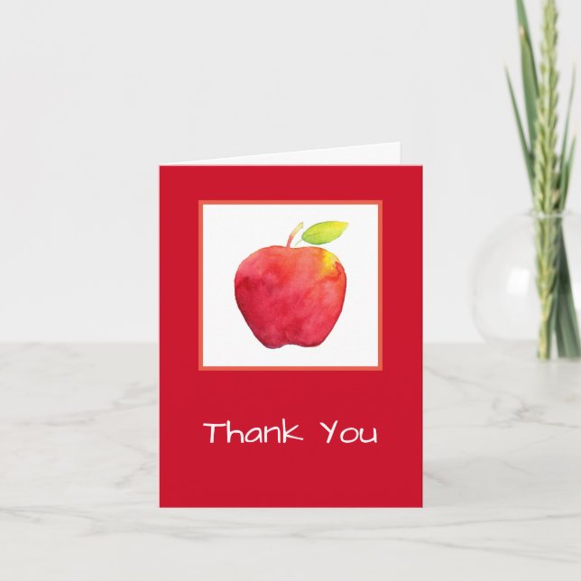 Red Watercolor Apple Thank You Card (Front)