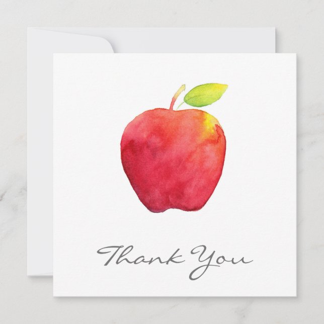 Red Watercolor Apple Thank You Card (Front)