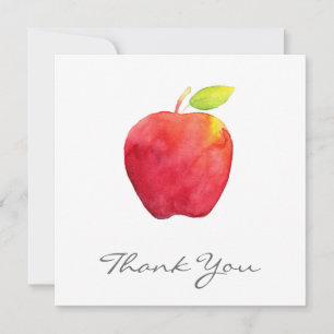Red Watercolor Apple Thank You Card