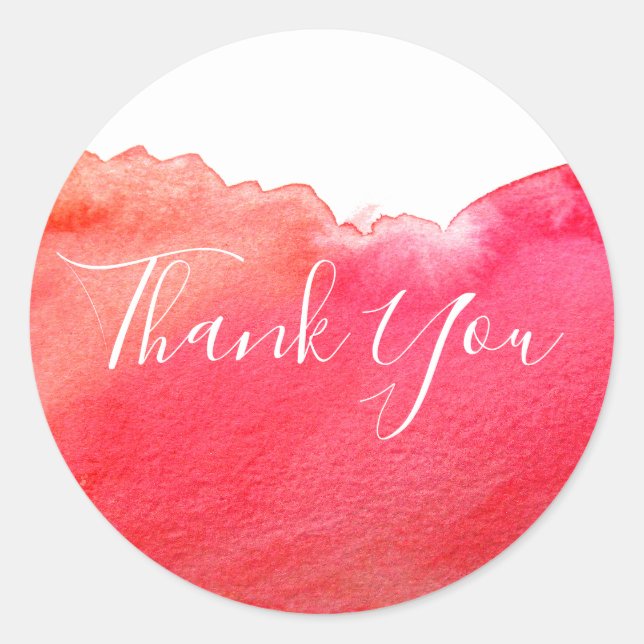 Red Watercolor art Thank You Classic Round Sticker (Front)