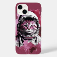 Red Watercolor Astronaut Cat