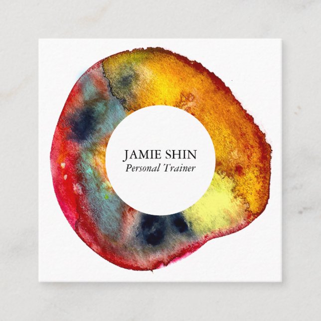 Red Watercolor Blob textured Square Business Card (Front)