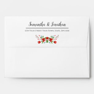 Red Watercolor Blossoms Elegant Wedding Envelope