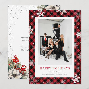 Red Watercolor Botanical Photo Corporate Business Holiday Card