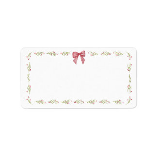 Red Watercolor Bow Berry Twigs Frame Christmas Label