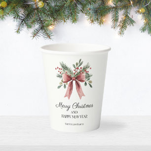 Red Watercolor Bow Simple Elegant Holly Christmas Paper Cups