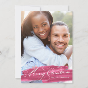 Red Watercolor Brush Stroke Photo Holiday Card
