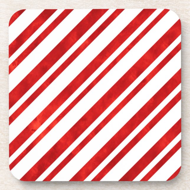 Red Watercolor Candy Cane Stripes Coaster (Front)