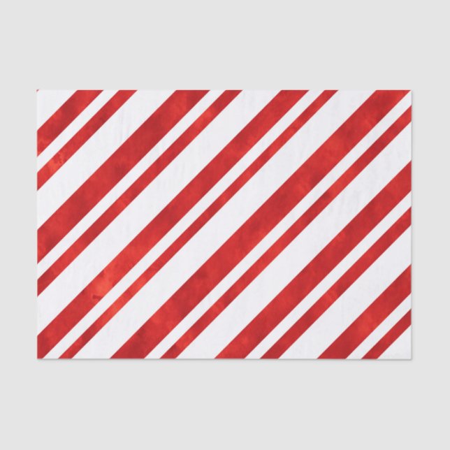 Red Watercolor Candy Cane Stripes Tissue Paper (Front)