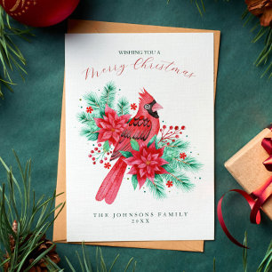 Red Watercolor Cardinal Bird Christmas Holiday Card