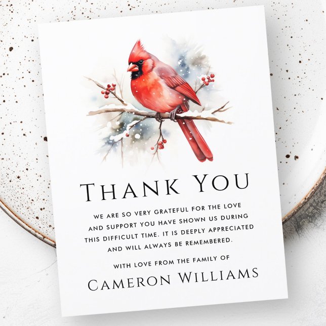 Red watercolor cardinal funeral sympathy thank you card (Red watercolor cardinal funeral sympathy thank you card)