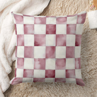 Red Watercolor Chequered Decorative Throw Pillow 