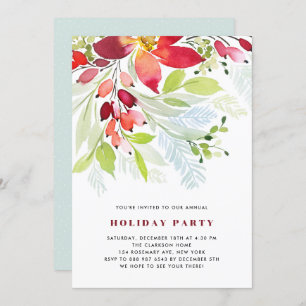 Red Watercolor Christmas Flowers Holiday Party Invitation